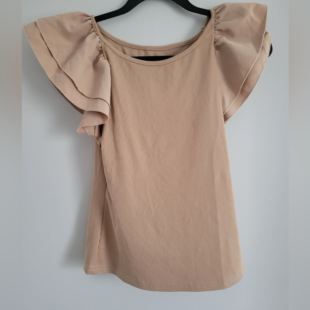 Double ruffle rib knit top